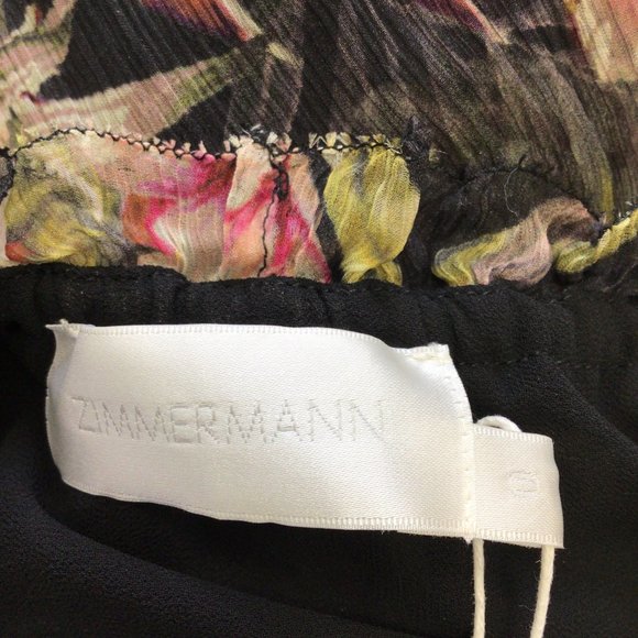 ZIMMERMANN BLACK MULTI FLORAL PRINTED CURACAO PALM SHOULDER DRESS - Picture 4 of 5